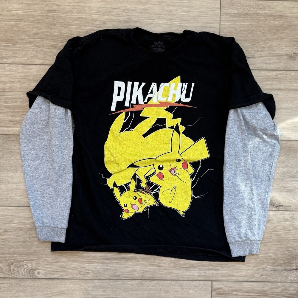 Pokemon Pikachu Long Sleeve Graphic Shirt Kids Large ( Women's XS-S ) Skater Tee